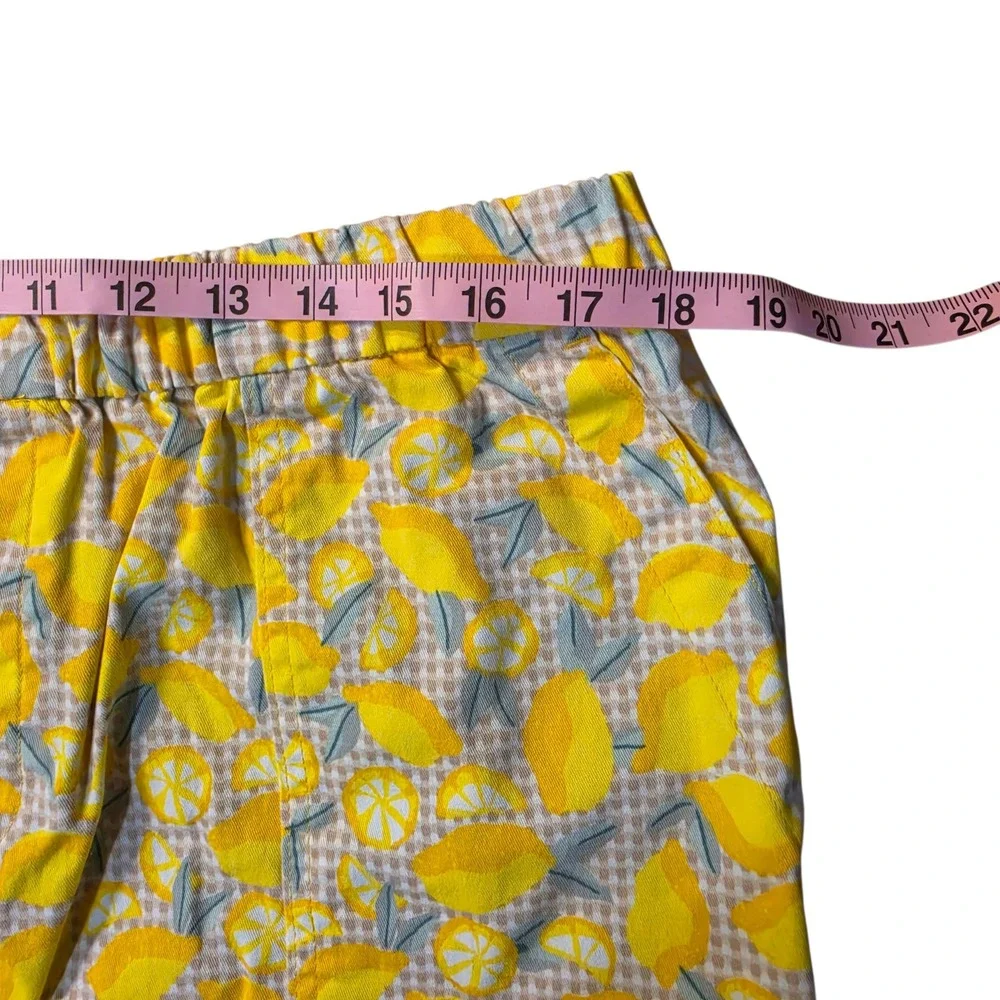 Lands End Yellow Lemon Print Skort Womens 16W‎ Gingham Cotton Blend Pockets